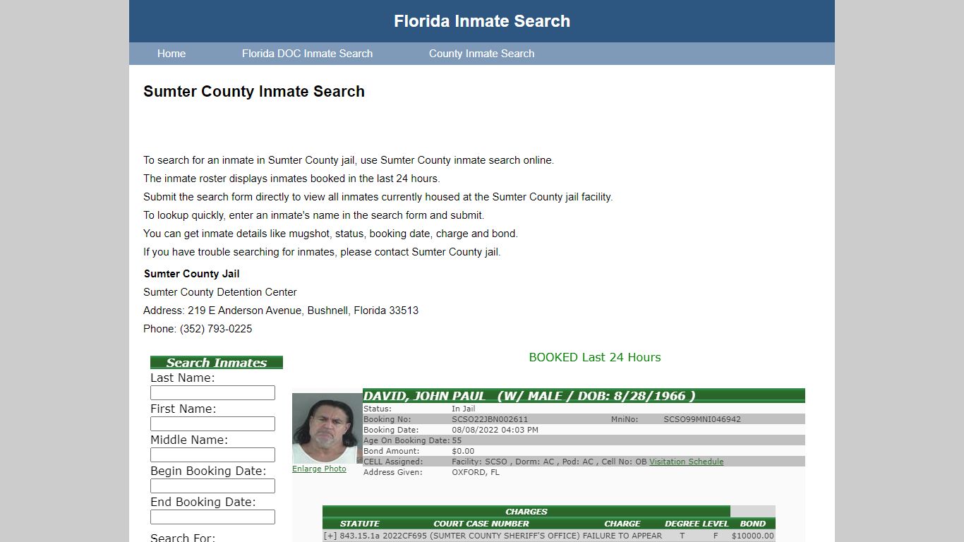 Sumter County Jail Inmate Search